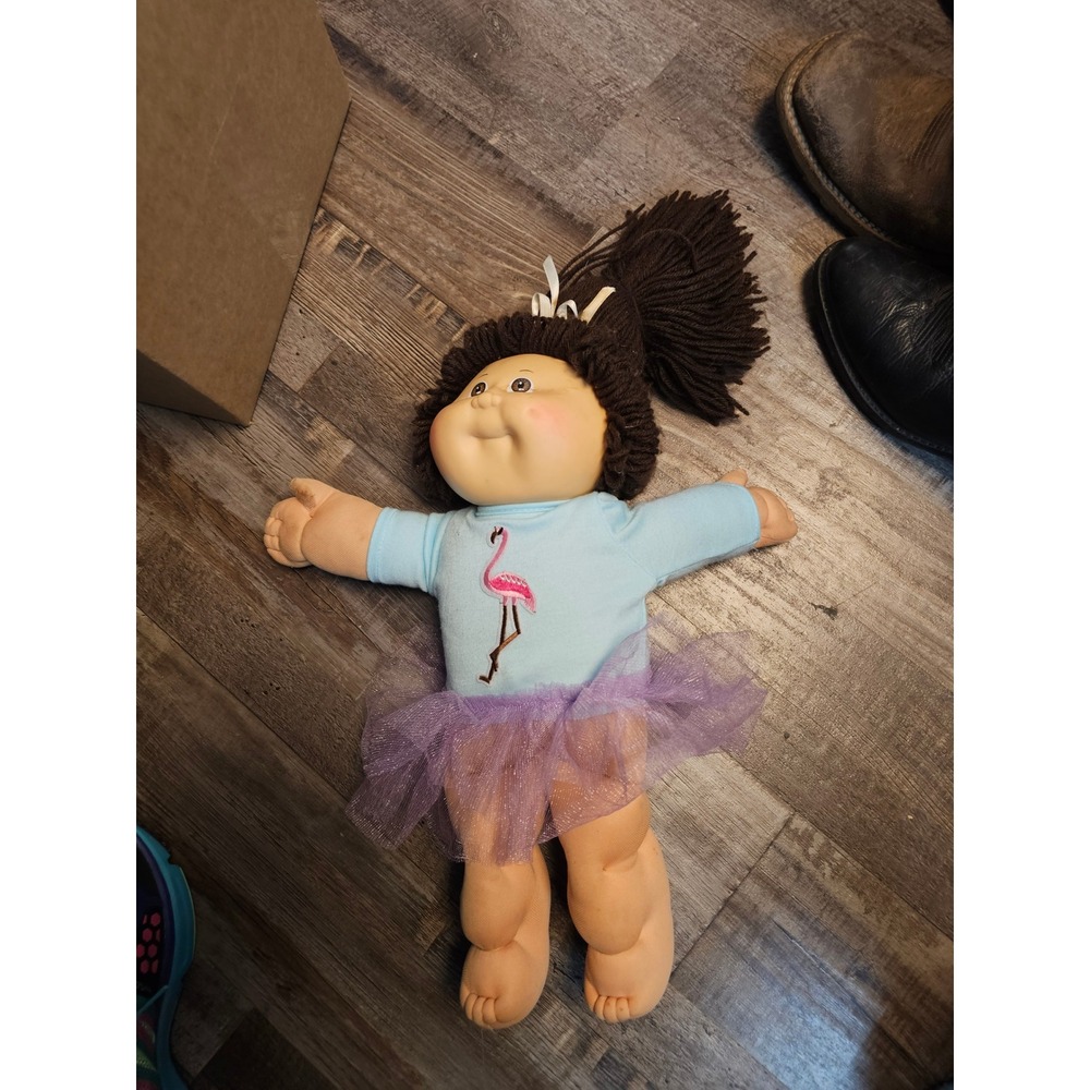 Vintage 1982 Cabbage Patch Kids Doll Brown Yarn Hair Flamingo Tutu Coleco